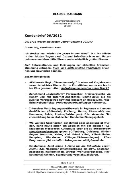 Kundenbrief Juni 2012 - Klaus K. Baumann Unternehmensberatung ...