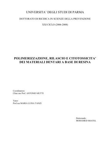 polimerizzazione, rilascio e citotossicita' dei materiali - DSpace@Unipr