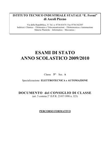 ESAMI DI STATO ANNO SCOLASTICO 2009/2010