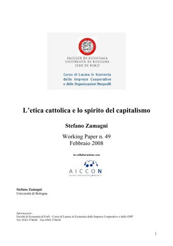 L'etica cattolica e lo spirito del capitalismo Stefano Zamagni - Aiccon