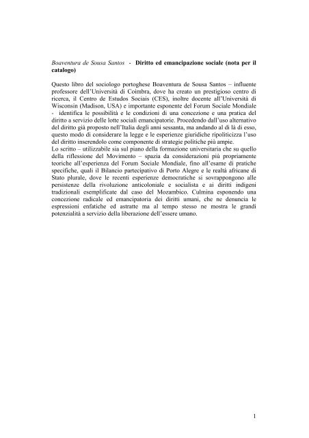 1 Boaventura de Sousa Santos - Diritto ed emancipazione sociale ...