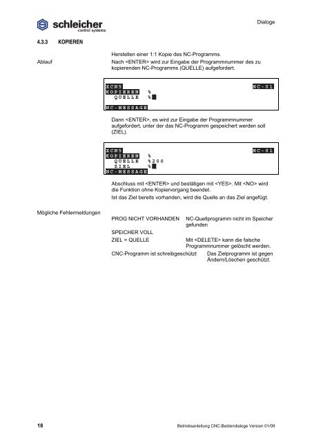 Betriebsanleitung CNC-Bediendialoge - Schleicher Electronic