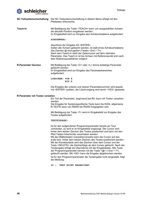 Betriebsanleitung CNC-Bediendialoge - Schleicher Electronic