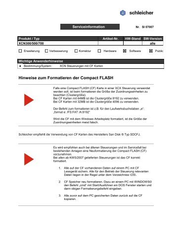 Hinweise zum Formatieren der Compact FLASH - Schleicher ...