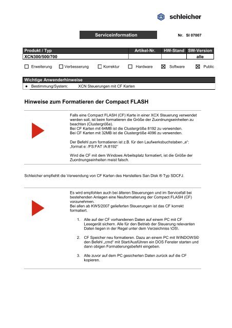 Hinweise zum Formatieren der Compact FLASH - Schleicher ...