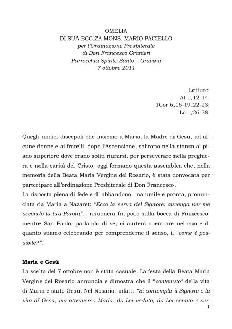 Omelia Ordinazione Presbiterale Francesco Granieri 7 Ottobre
