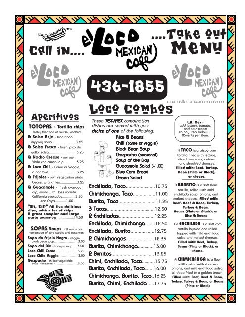 Takeout menu 2 pg 2008m - El Loco Mexican Cafe