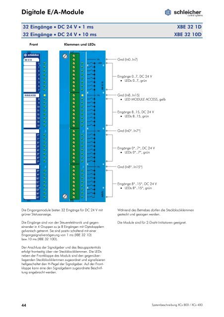 Systembeschreibung XCx 400 / XCx 800 - Schleicher Electronic