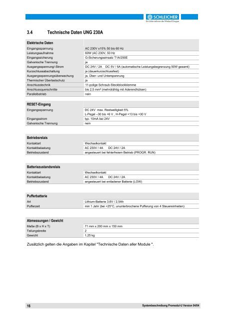 Systembeschreibung Promodul-U - Schleicher Electronic