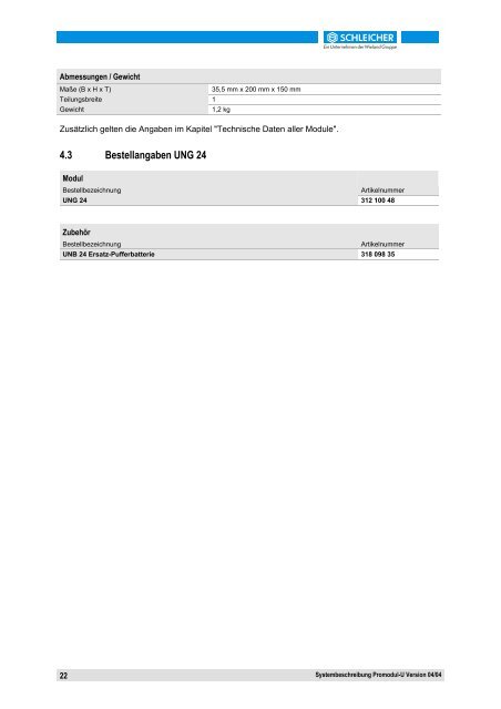 Systembeschreibung Promodul-U - Schleicher Electronic