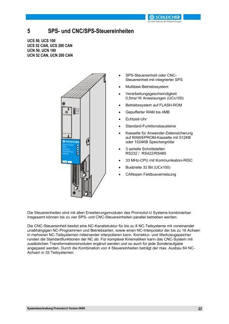 Systembeschreibung Promodul-U - Schleicher Electronic