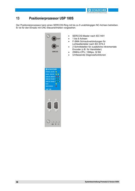 Systembeschreibung Promodul-U - Schleicher Electronic