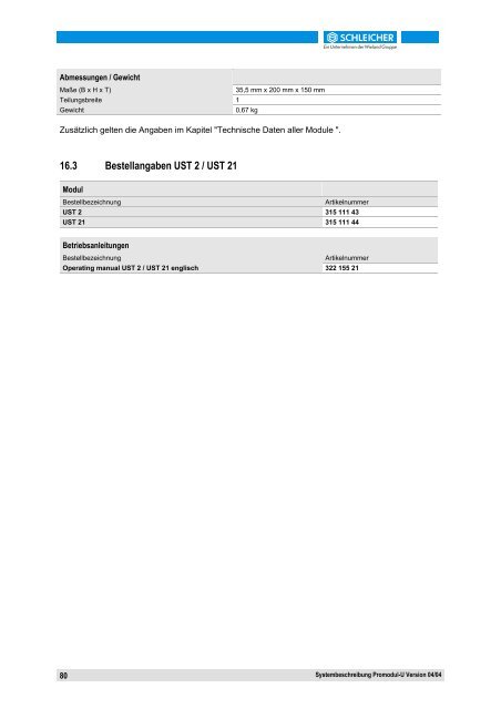 Systembeschreibung Promodul-U - Schleicher Electronic