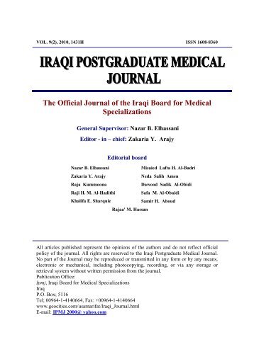 The Official Journal of the Iraqi Board for Medical Specializations