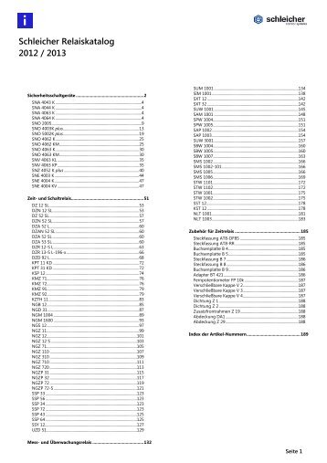 PDF Relais Katalog der Vorzugstypen - Schleicher Electronic