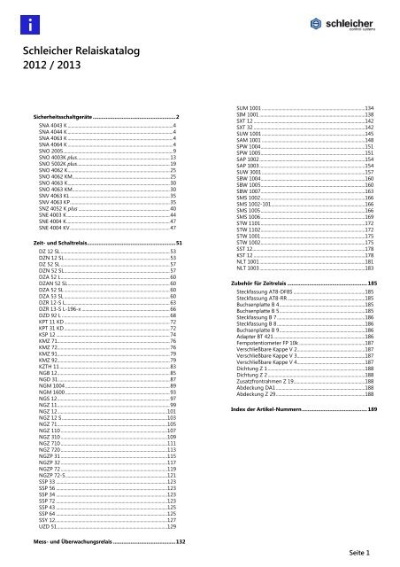PDF Relais Katalog der Vorzugstypen - Schleicher Electronic