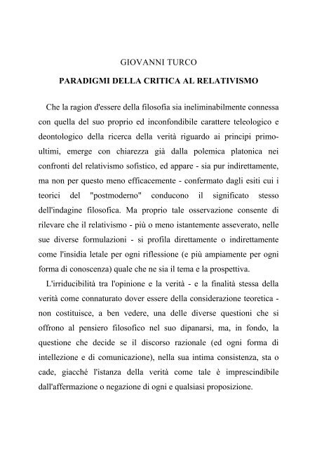 Paradigmi della critica al relativismo - Veritatis Splendor