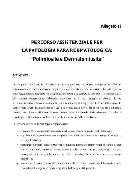 Allegato 11 POLIMIOSITE E DERMATOMIOSITE - Malattie Rare