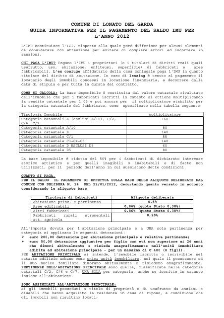 Guida informativa saldo IMU 2012 - Comune di Lonato del Garda