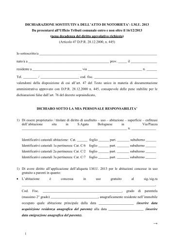 Dichiarazione sostitutiva IMU 2013 - Comune di Sant'Agata Bolognese