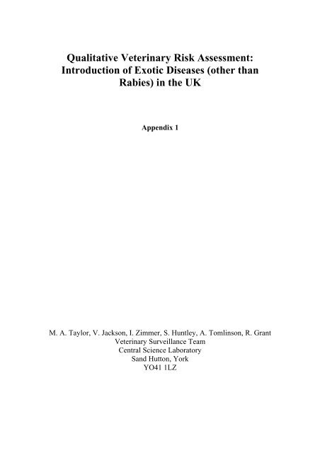 Qualitative Veterinary Risk Assessment. - ARCHIVE: Defra