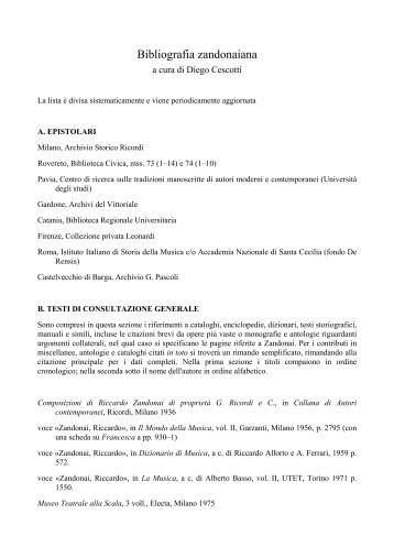 Bibliografia zandonaiana - Biblioteca civica di Rovereto