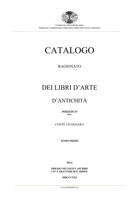 CATALOGO - Fondazione Memofonte