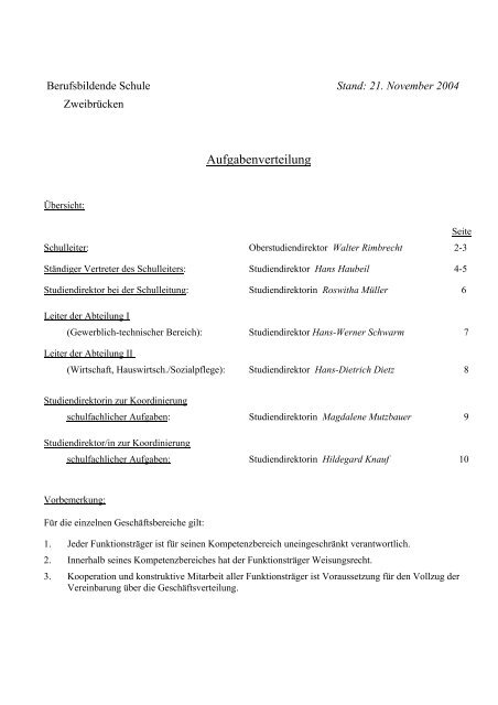 Aufgabenverteilung der Schulleitung - Berufsbildende Schule ...