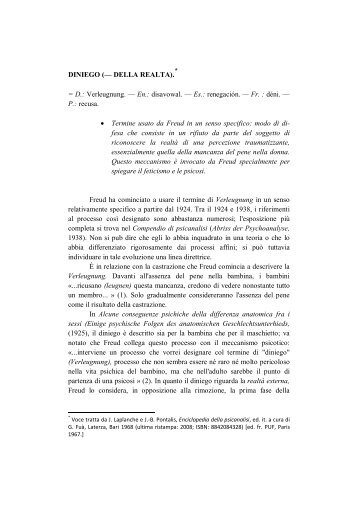 Enciclopedia della psicanalisi, voce DINIEGO - Lacan con Freud