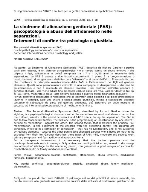 La sindrome di alienazione genitoriale (PAS ... - Giorgioclementi.it