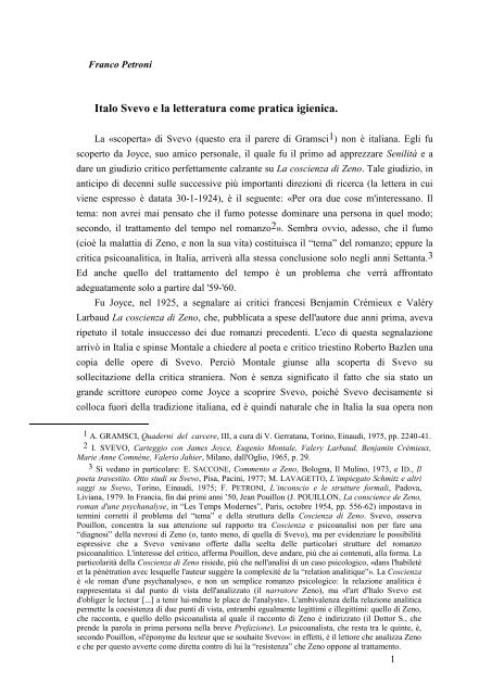 Italo Svevo e la letteratura come pratica igienica. - WebLearn