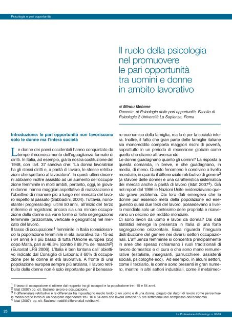 La Professione di Psicologo n. 3/2009 - Ordine Nazionale Psicologi