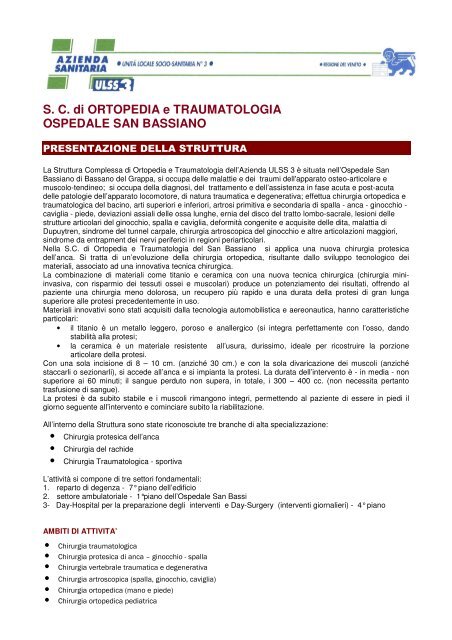 S. C. di ORTOPEDIA e TRAUMATOLOGIA ... - Azienda ULSS 3