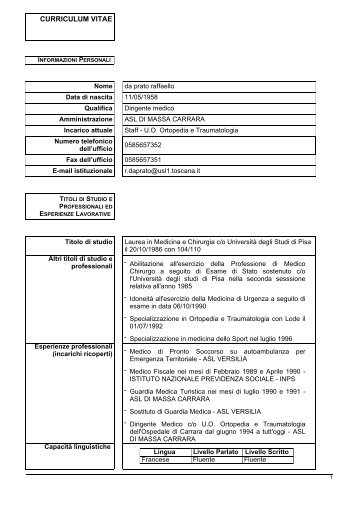 curriculum vitae - ASL 1 di Massa e Carrara