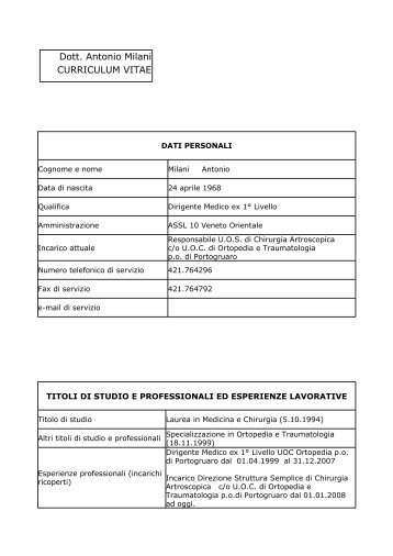 Dott. Antonio Milani CURRICULUM VITAE - Portale del Medico di ...