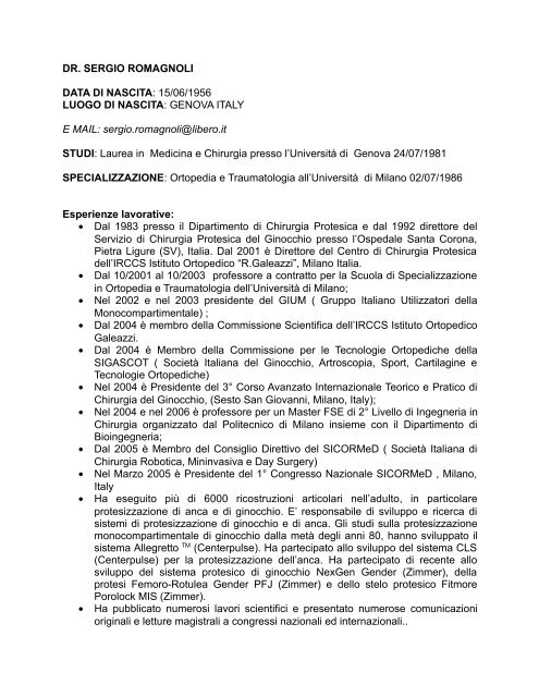 Cv Italiano Pdf Dott Sergio Romagnoli