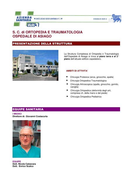 Ortopedia e traumatologia (Asiago) - Azienda ULSS 3