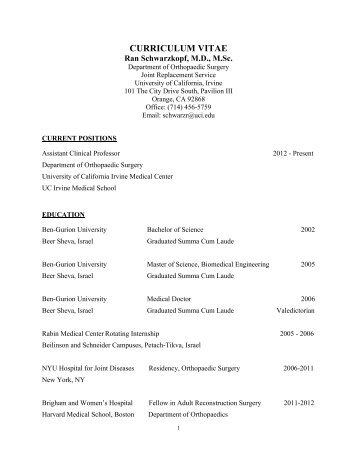 Dr. Schwarzkopf's CV - Orthopaedic Surgery