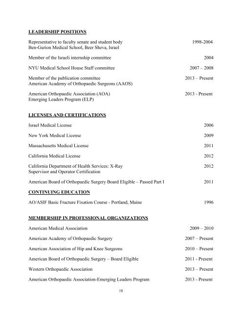 Dr. Schwarzkopf's CV - Orthopaedic Surgery