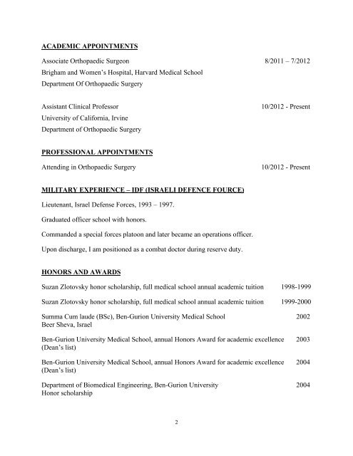 Dr. Schwarzkopf's CV - Orthopaedic Surgery