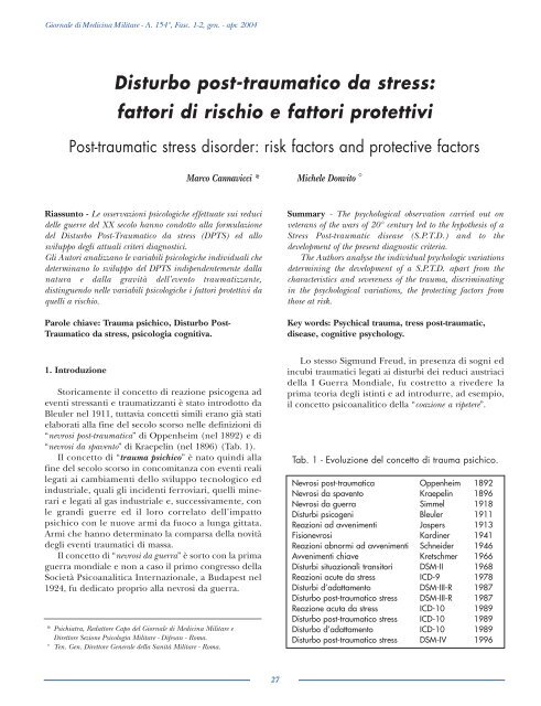 Disturbo post-traumatico da stress: fattori di ... - Marco Cannavicci