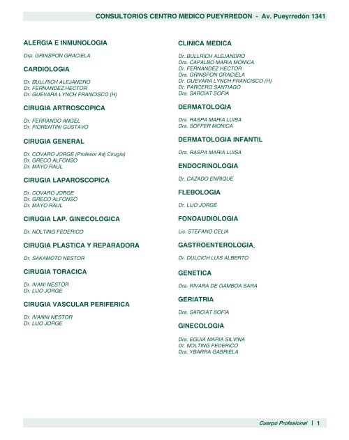 CONSULTORIOS CENTRO MEDICO PUEYRREDON - Av ... - osdic