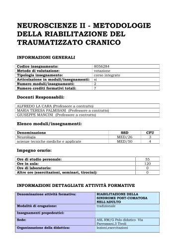 Insegnamenti terzo anno Logopedia - Sede ASL RMG - Facoltà di ...