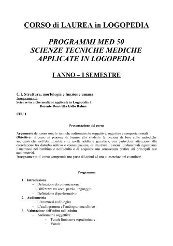 Programmi MED/50 - Corso di laurea triennale in Logopedia