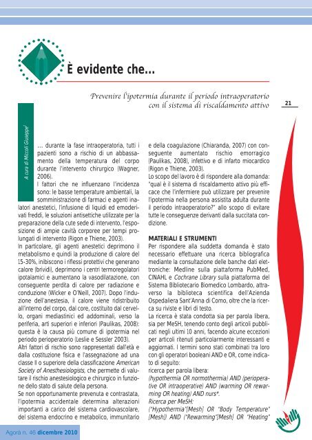 E' evidente che... Prevenire l'ipotermia durante il periodo ... - Ipasvi