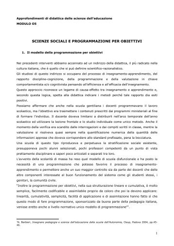 1 SCIENZE SOCIALI E PROGRAMMAZIONE PER OBIETTIVI