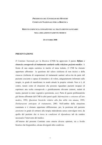 consenso e rifiuto informati al trattamento medico - Governo Italiano