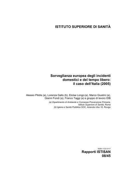 Rapporto Istisan "Sorveglianza europea degli incidenti domestici e