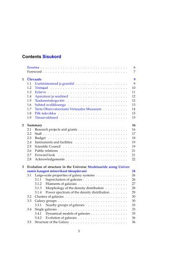 Contents Sisukord - Tartu Observatoorium