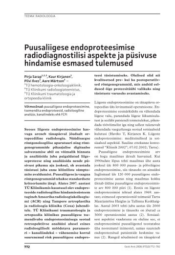 Puusaliigese endoproteesimise radiodiagnostilisi ... - Eesti Arst